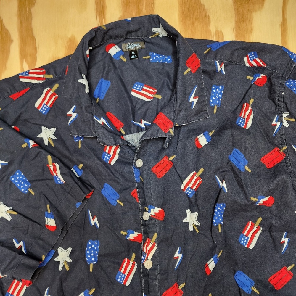 City Streets‎ Patriotic Popsicles Allover Shirt Mens XL Button Up Short Sleeve